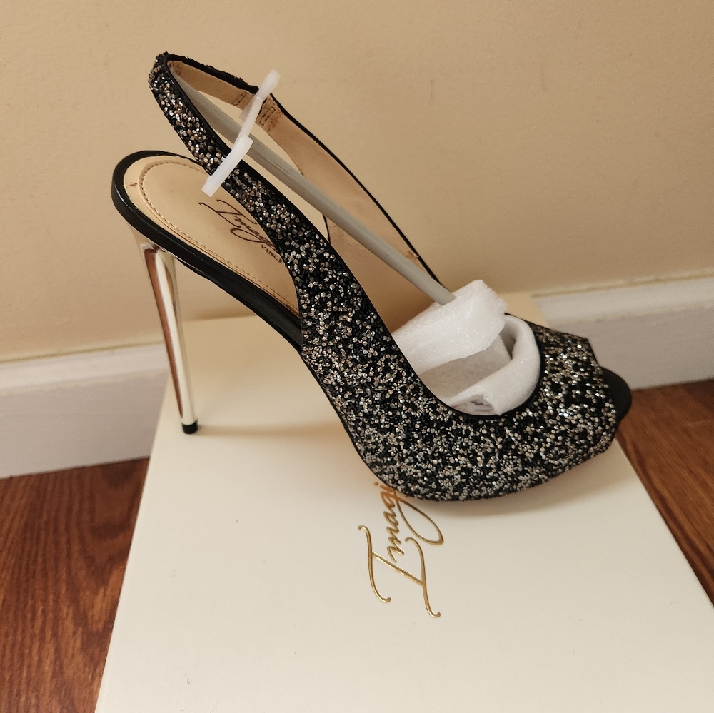 Black silver sling back